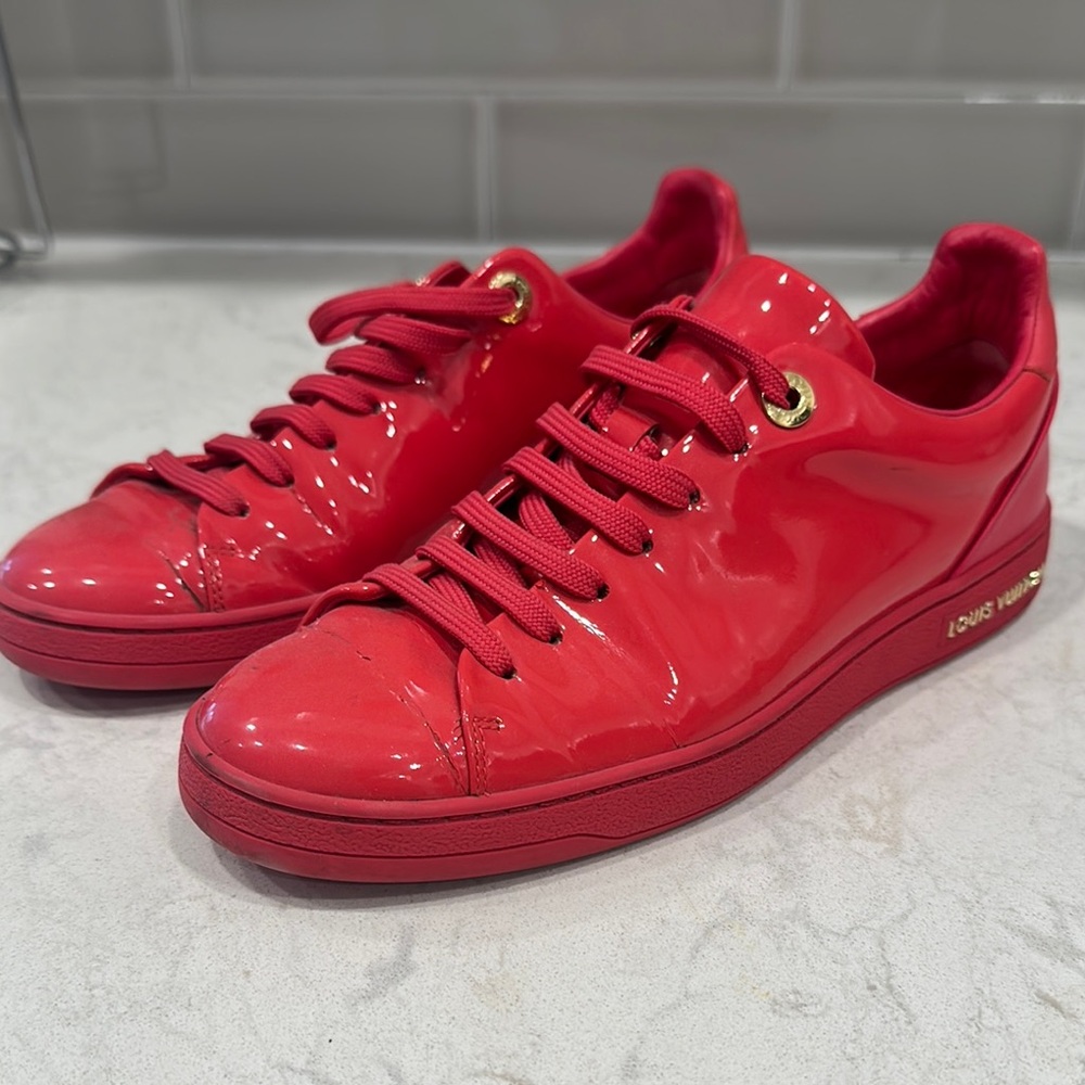 Louis Vuitton Pinkish/Red Patent Leather Sneakers